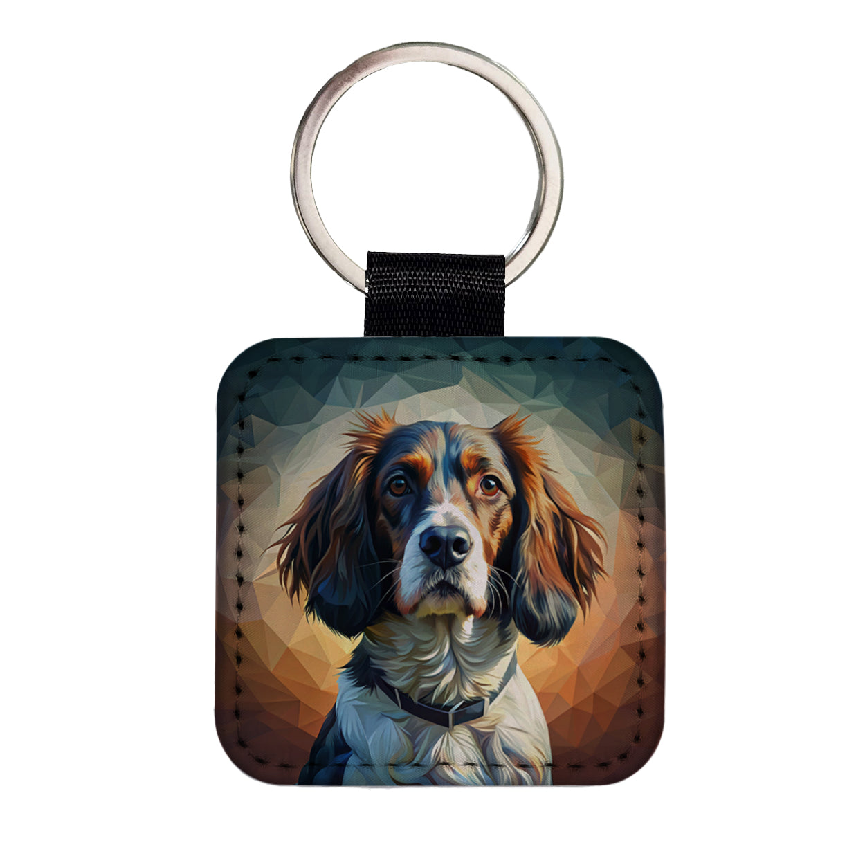 English Springer Spaniel Dog Abstract Stylized Art Square Faux Leather Keychain