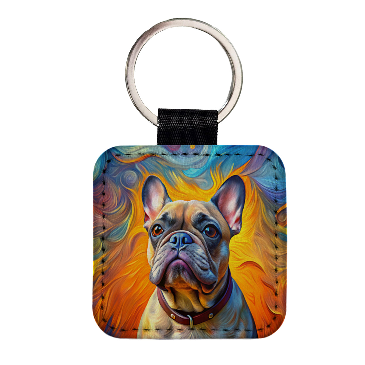 French Bulldog Frenchie Dog Expressionism Art Square Faux Leather Keychain