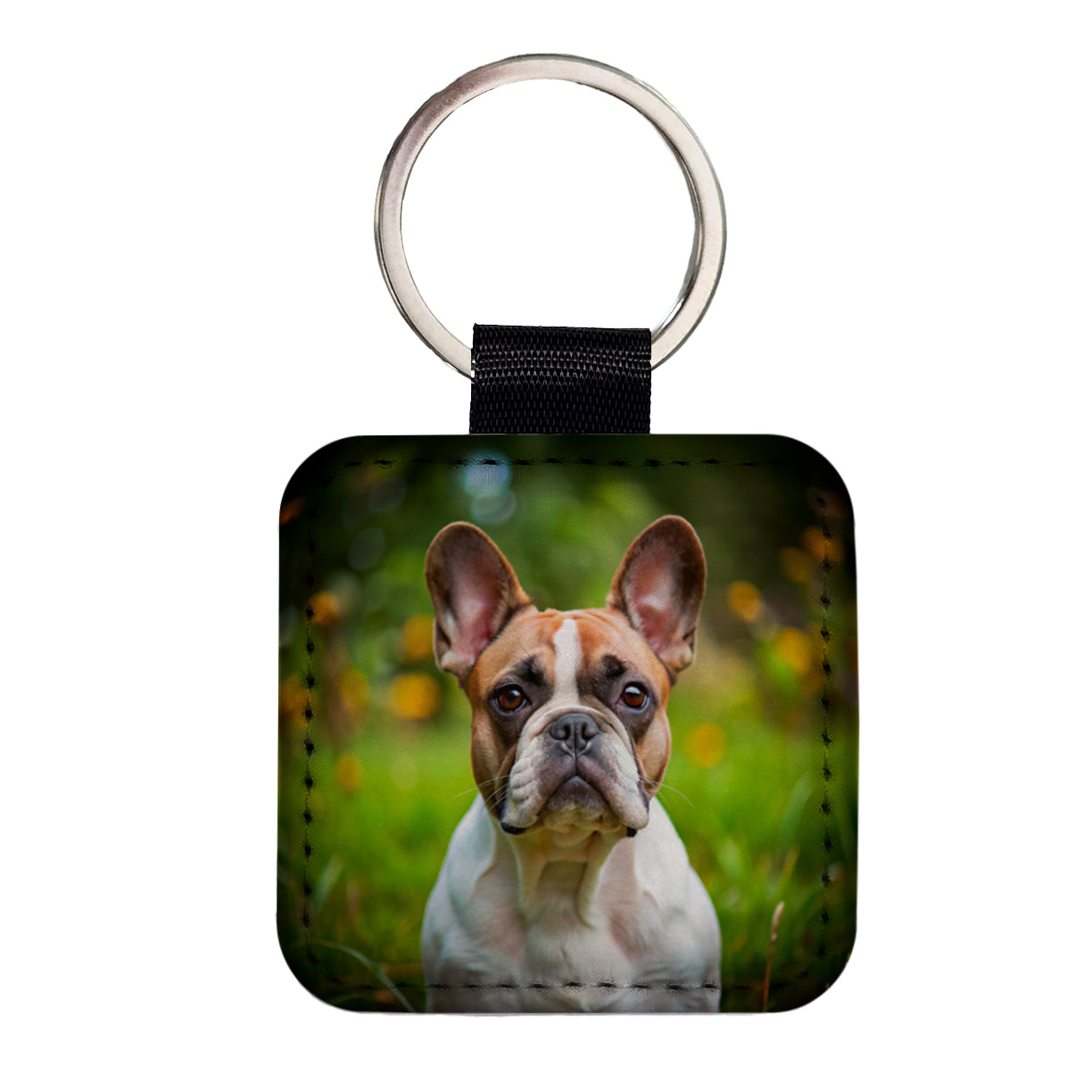 French Bulldog Frenchie Dog Photo Square Faux Leather Keychain