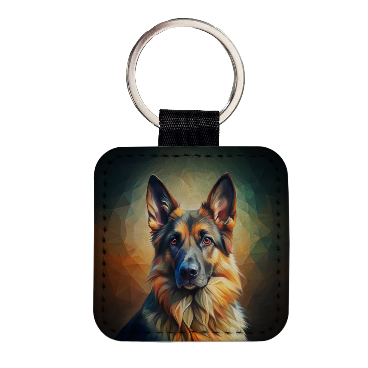 German Shepherd Dog Abstract Stylized Art Square Faux Leather Keychain