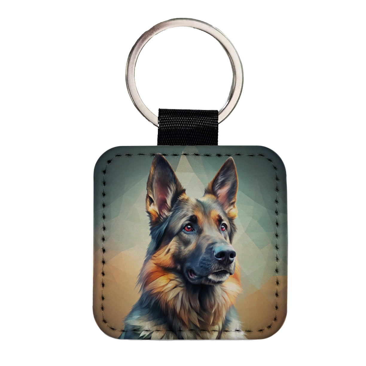 German Shepherd Dog Contemporary Art Square Faux Leather Keychain