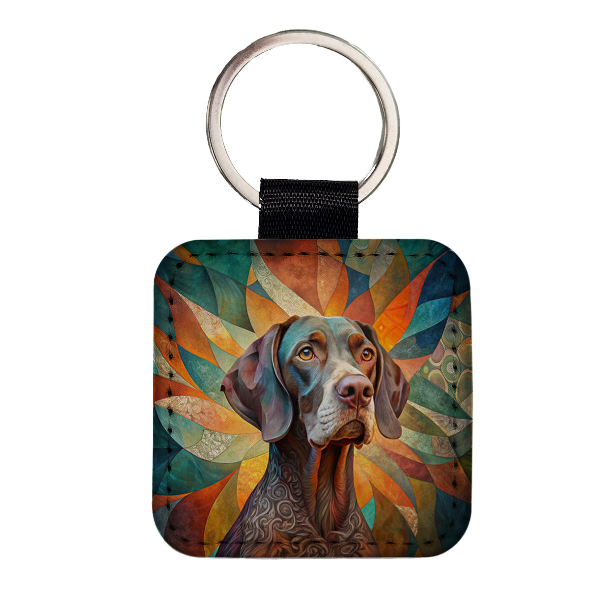 German Shorthaired Pointer Dog Abstract Stylized Art Square Faux Leather Keychain