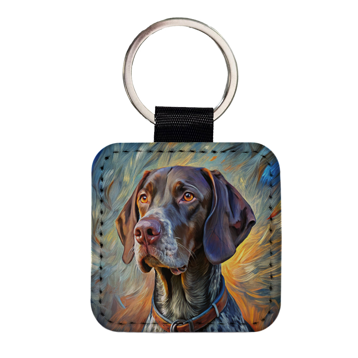 German Shorthaired Pointer Dog Expressionism Art Square Faux Leather Keychain