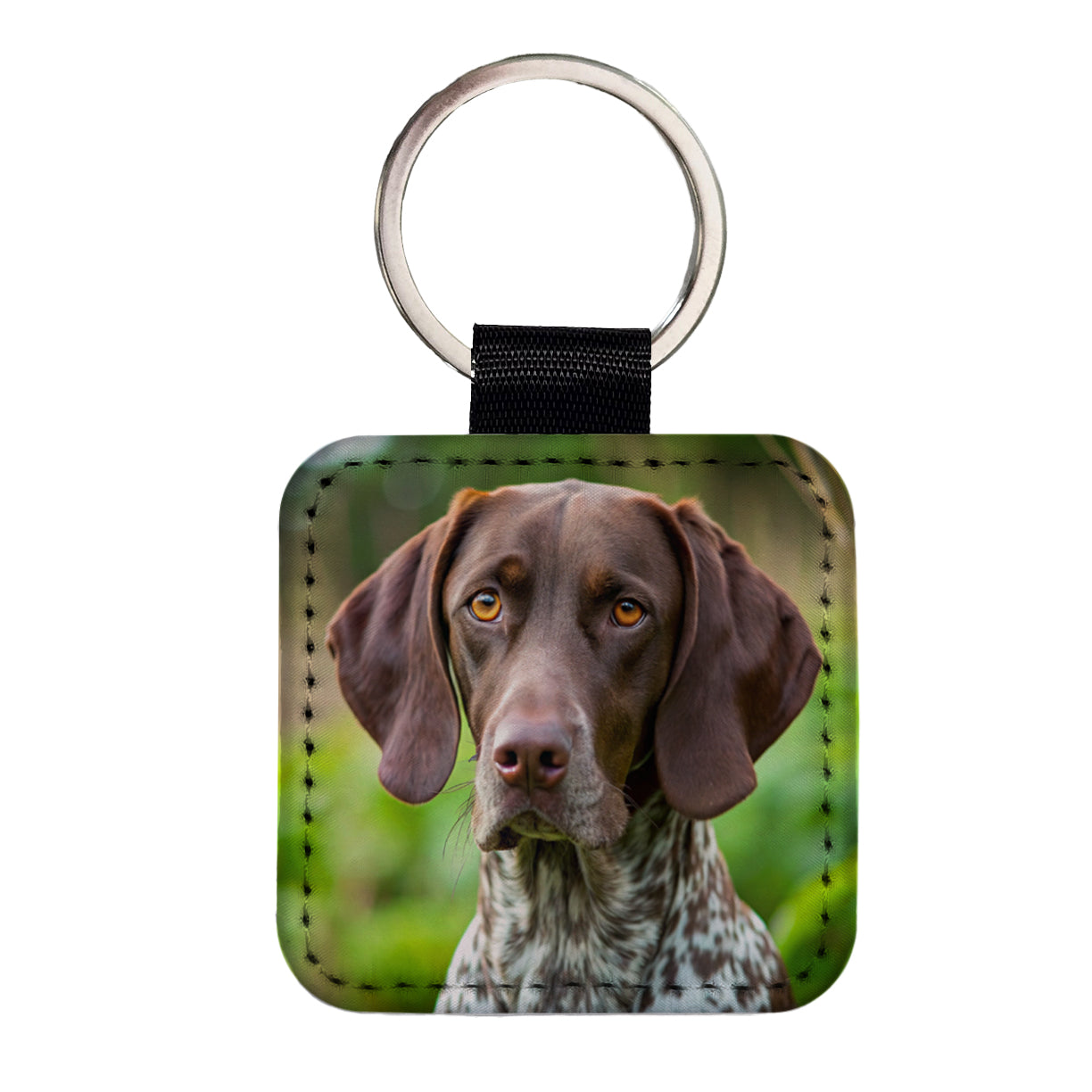 German Shorthaired Pointer Dog Photo Square Faux Leather Keychain