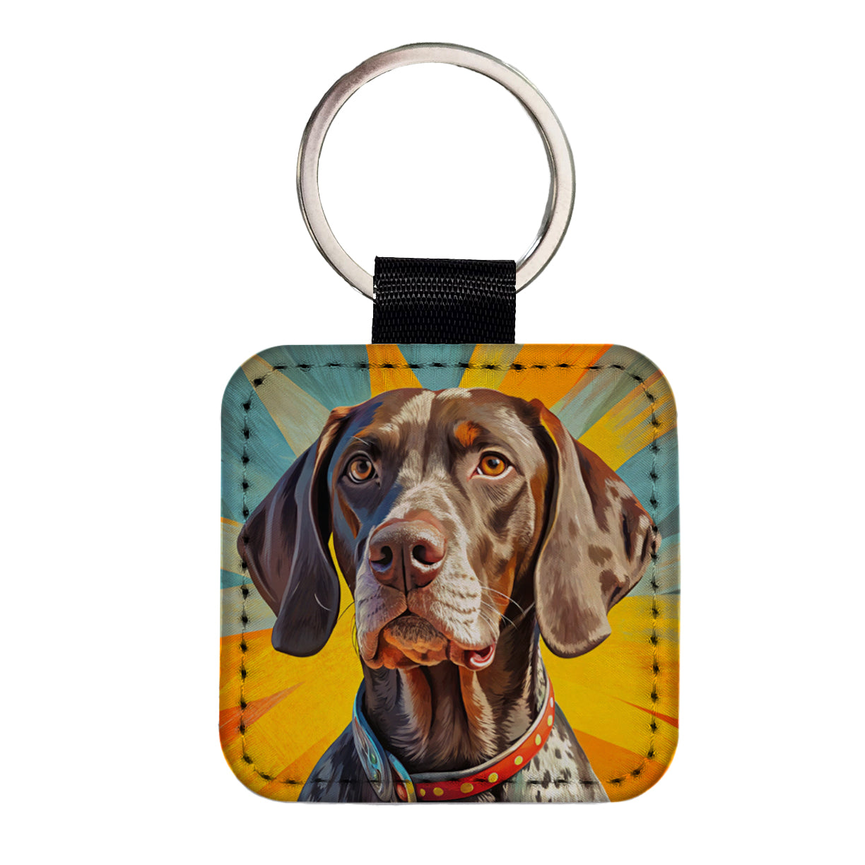 German Shorthaired Pointer Dog Pop Art Square Faux Leather Keychain