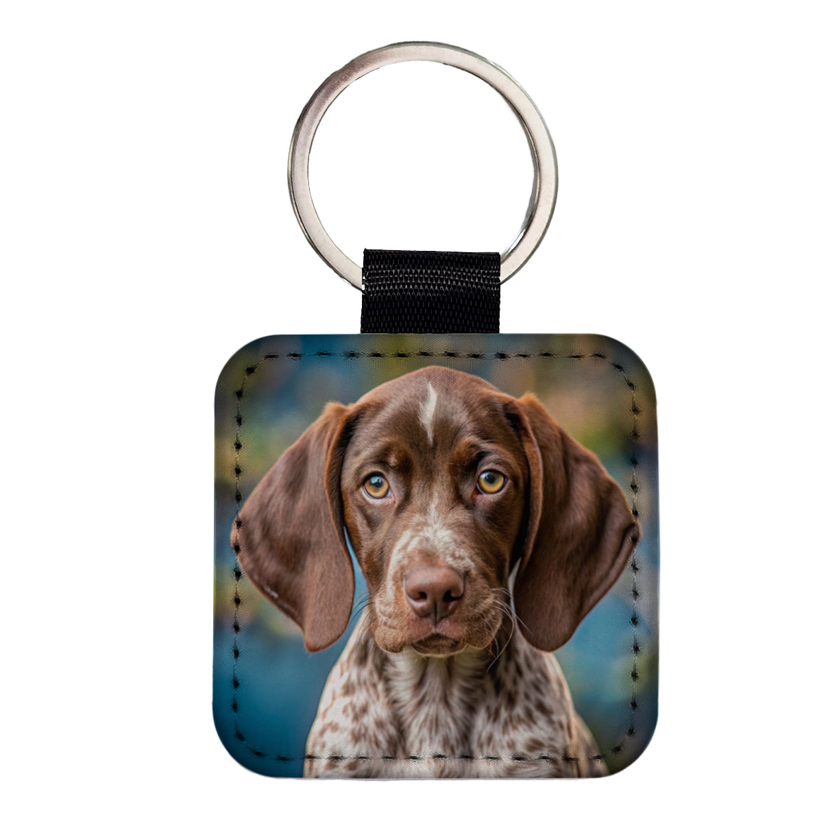 German Shorthaired Pointer Dog Puppy Photo Square Faux Leather Keychain