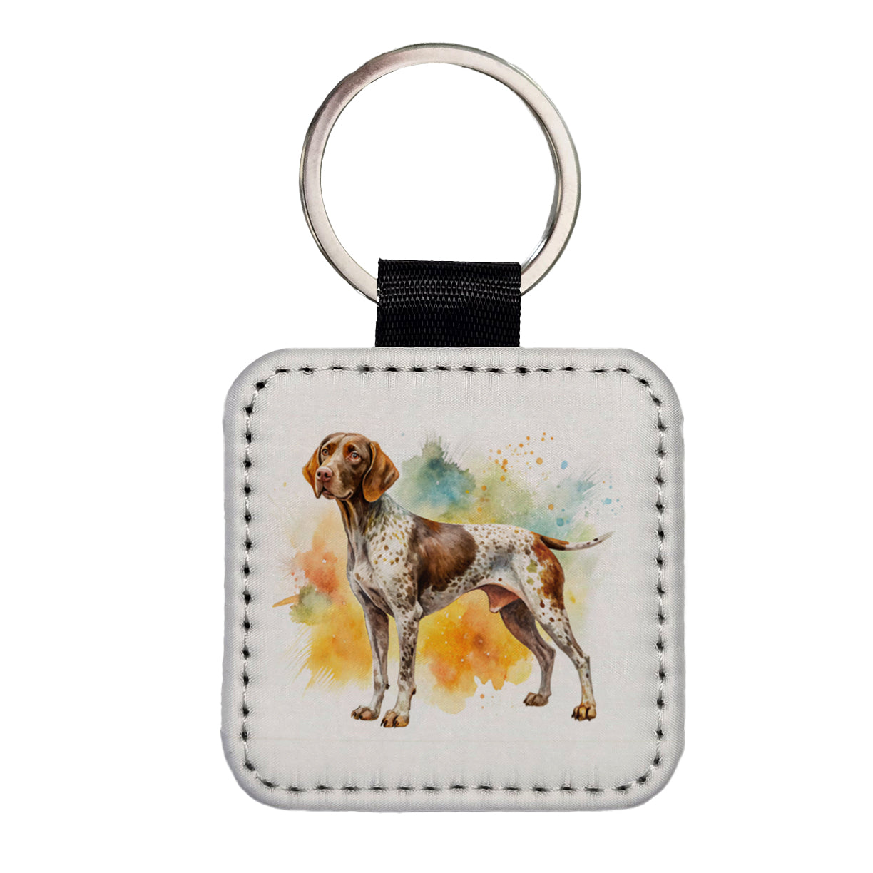 German Shorthaired Pointer Dog Watercolor Style Square Faux Leather Keychain