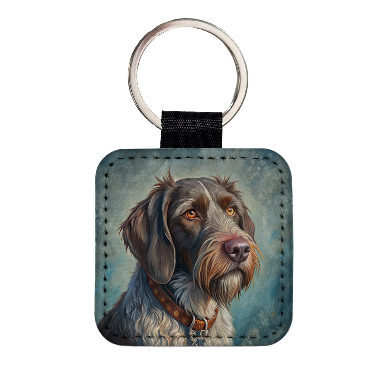 German Wirehaired Pointer Dog Illustration Square Faux Leather Keychain