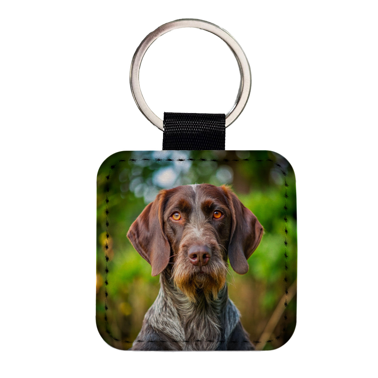 German Wirehaired Pointer Dog Photo Square Faux Leather Keychain