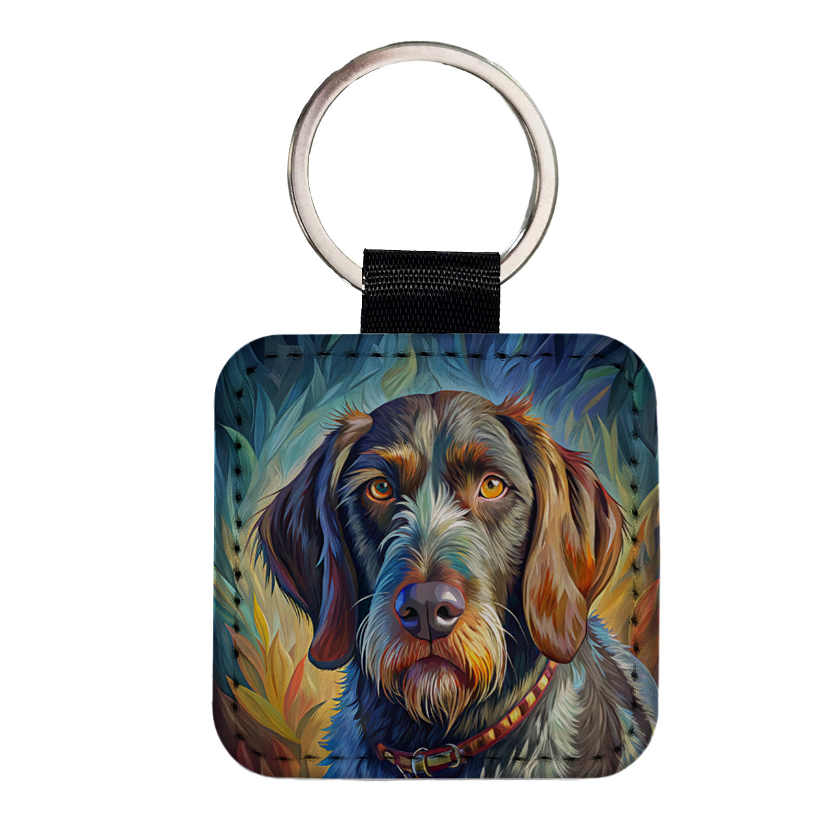 German Wirehaired Pointer Dog Pop Art Square Faux Leather Keychain