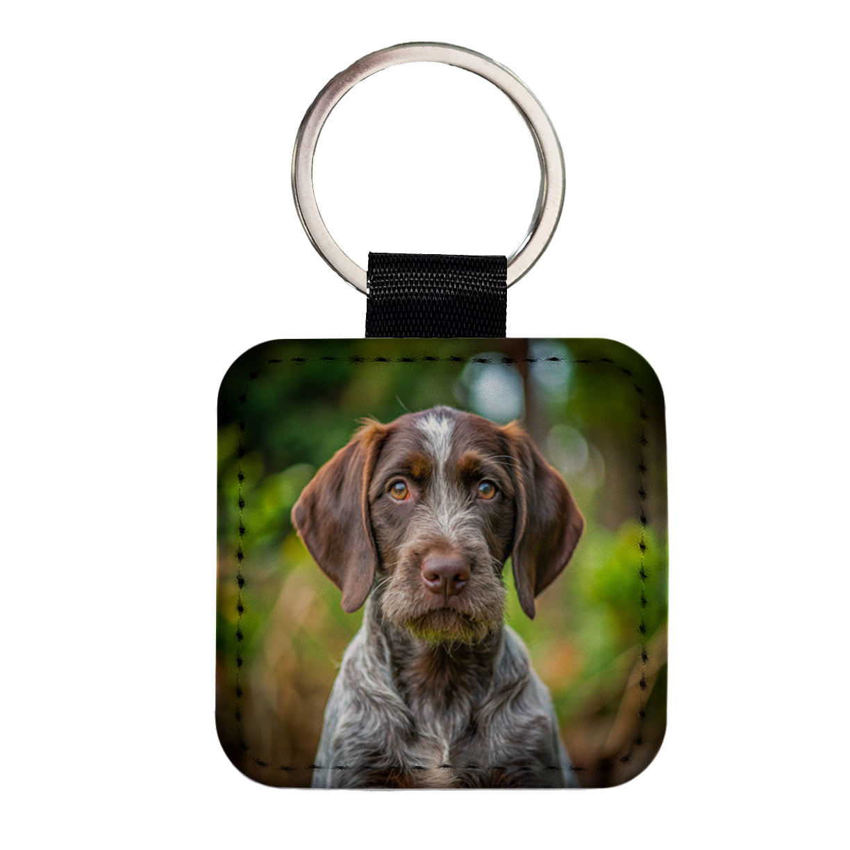 German Wirehaired Pointer Dog Puppy Photo Square Faux Leather Keychain