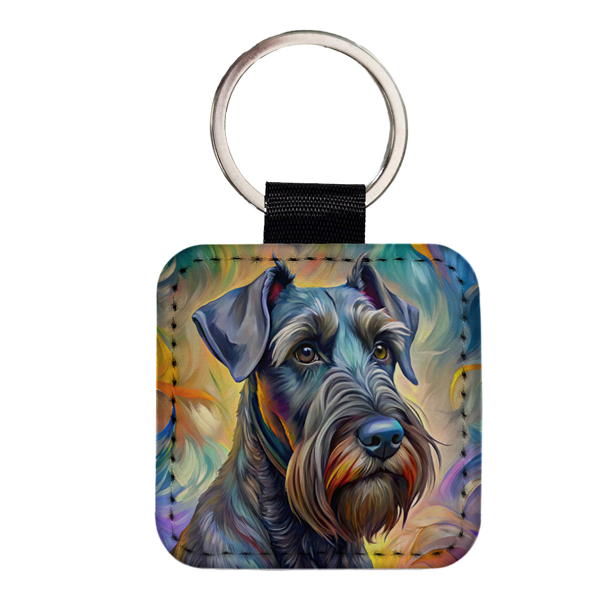 Giant Schnauzer Dog Expressionism Art Square Faux Leather Keychain