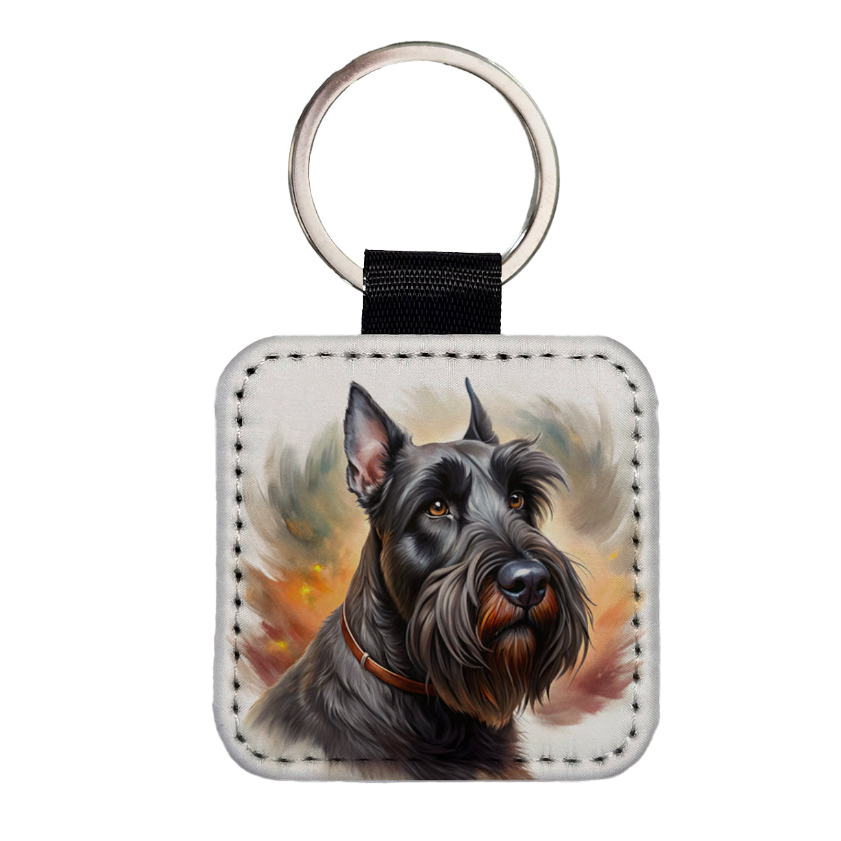 Giant Schnauzer Dog Illustration Square Faux Leather Keychain