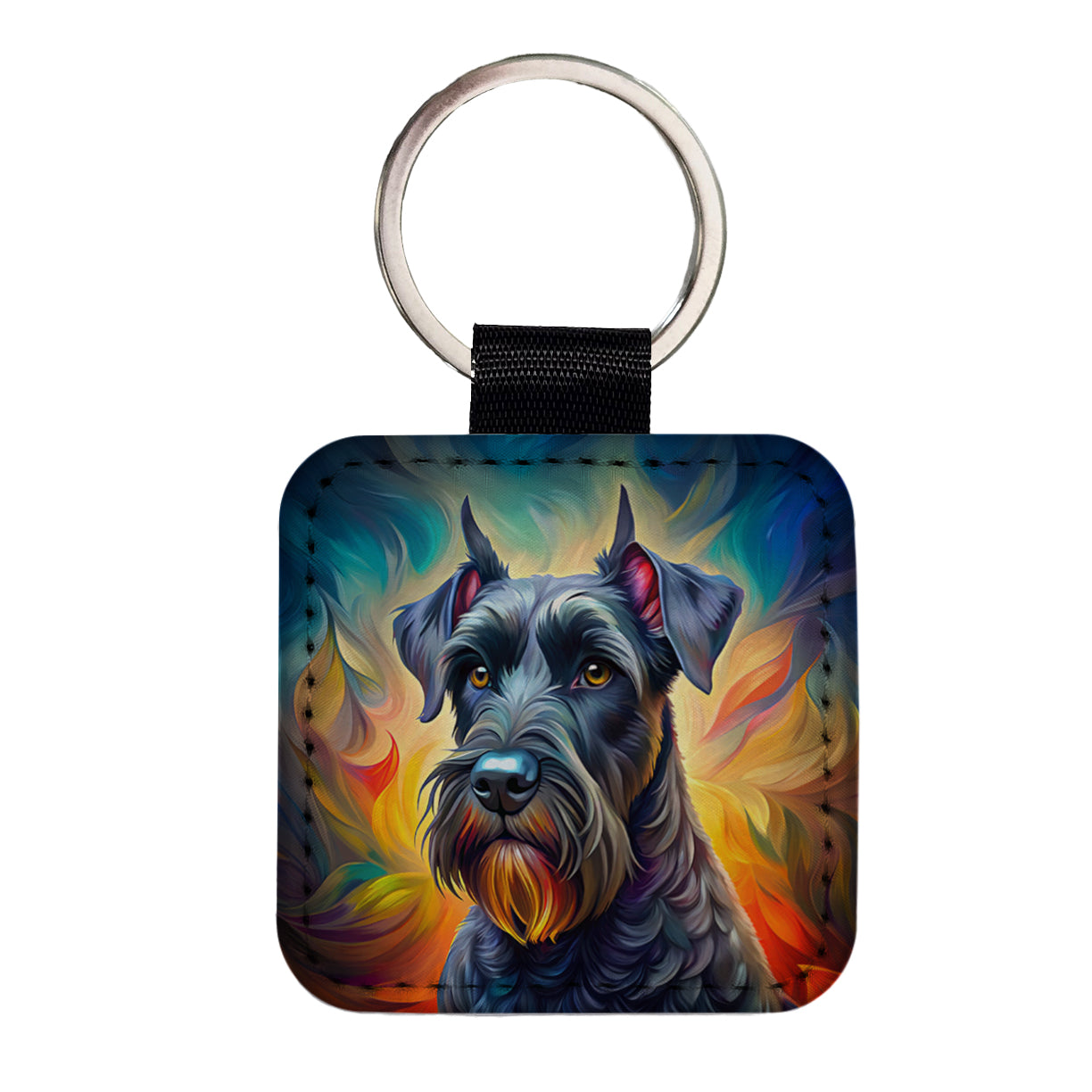 Giant Schnauzer Dog Pop Art Square Faux Leather Keychain