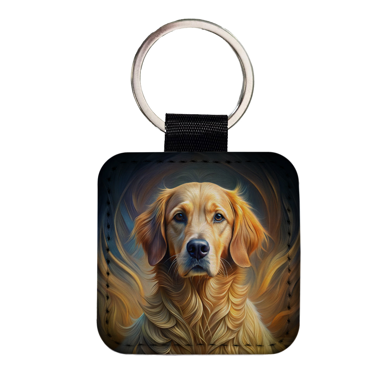 Golden Retriever Dog Abstract Stylized Art Square Faux Leather Keychain