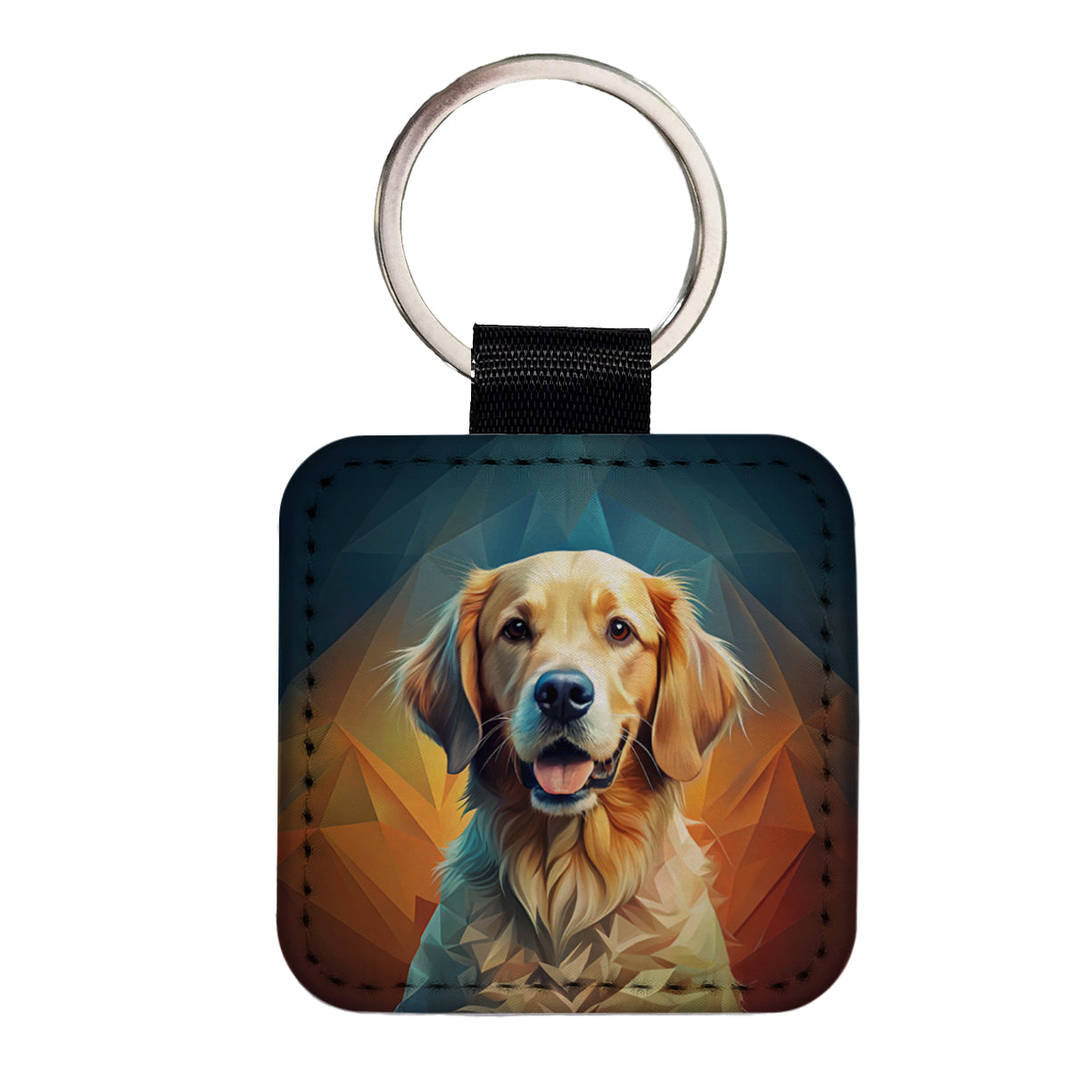 Golden Retriever Dog Contemporary Art Square Faux Leather Keychain