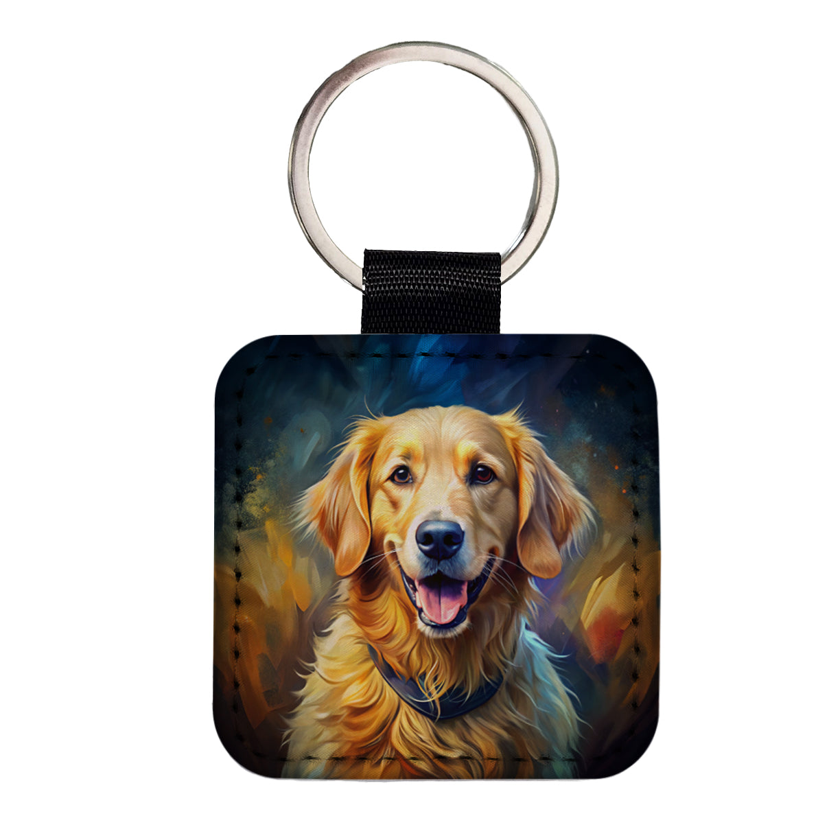 Golden Retriever Dog Expressionism Art Square Faux Leather Keychain