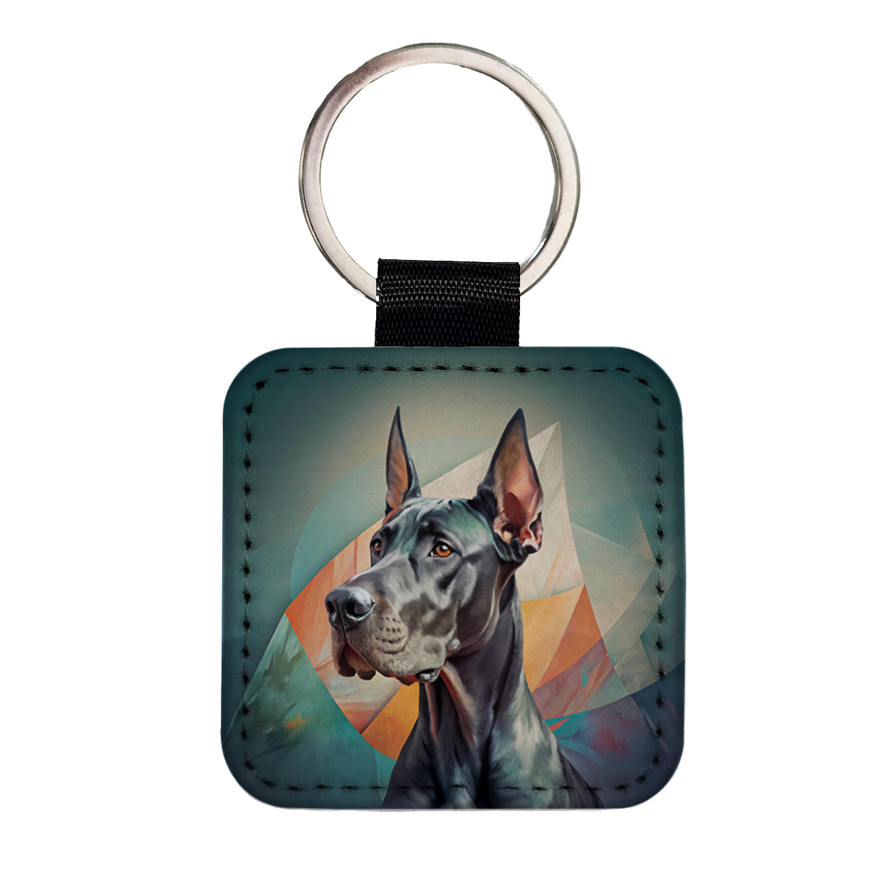 Great Dane Dog Contemporary Art Square Faux Leather Keychain
