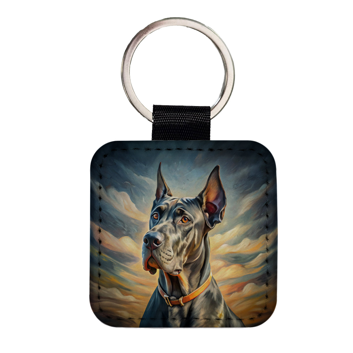 Great Dane Dog Expressionism Art Square Faux Leather Keychain