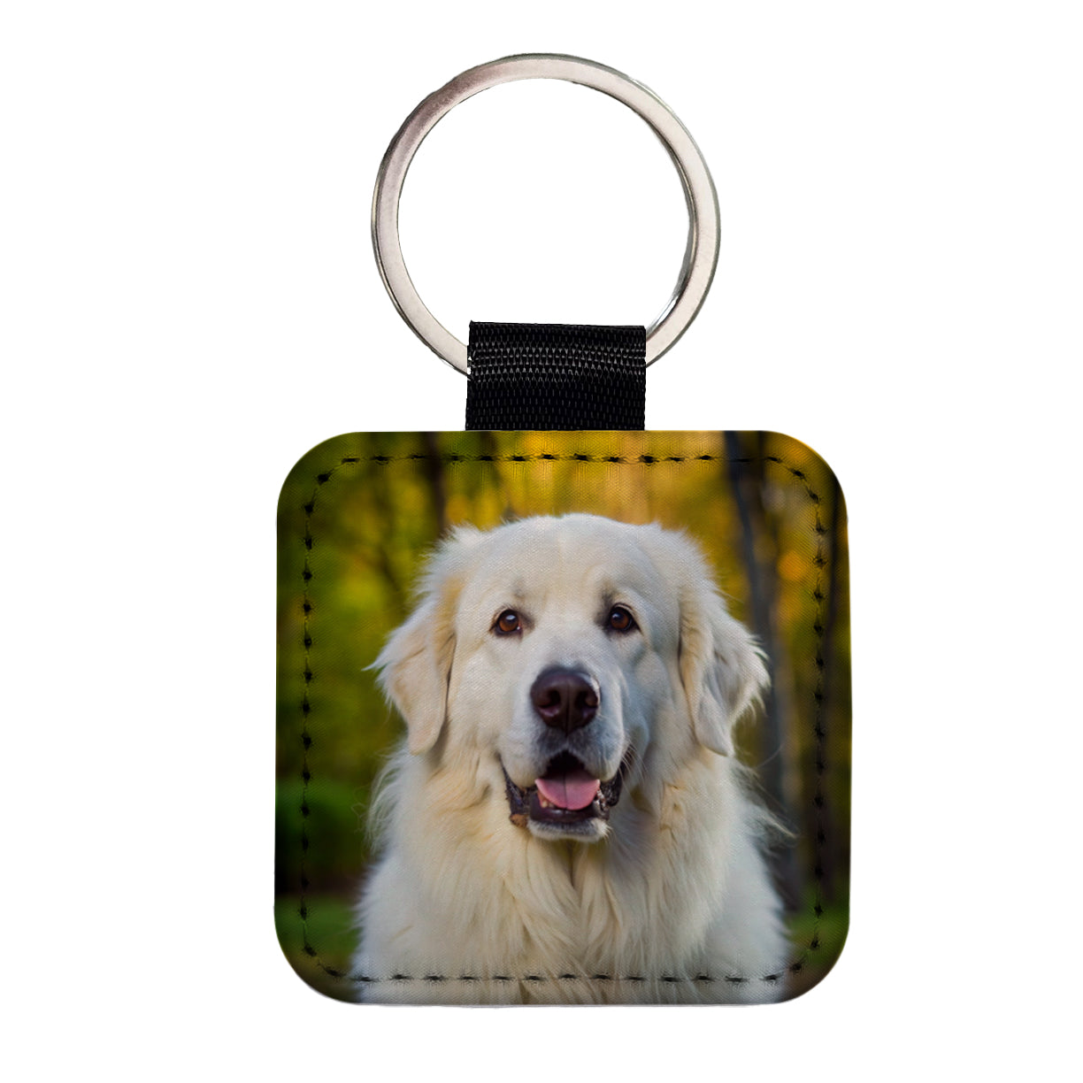 Great Pyrenees Dog Photo Square Faux Leather Keychain