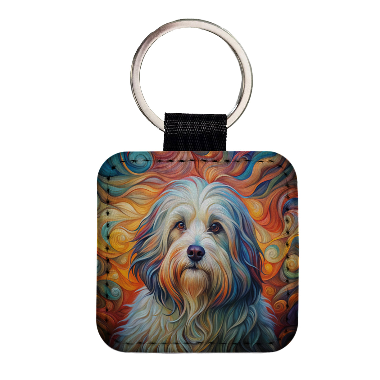 Havanese Dog Abstract Art Square Faux Leather Keychain