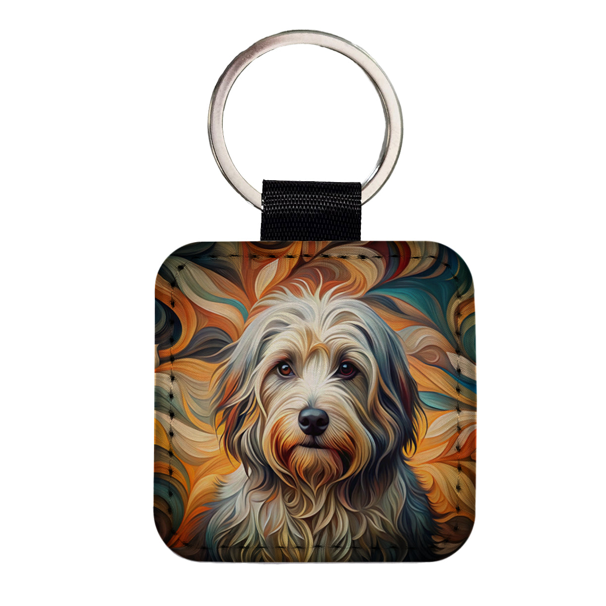 Havanese Dog Abstract Stylized Art Square Faux Leather Keychain