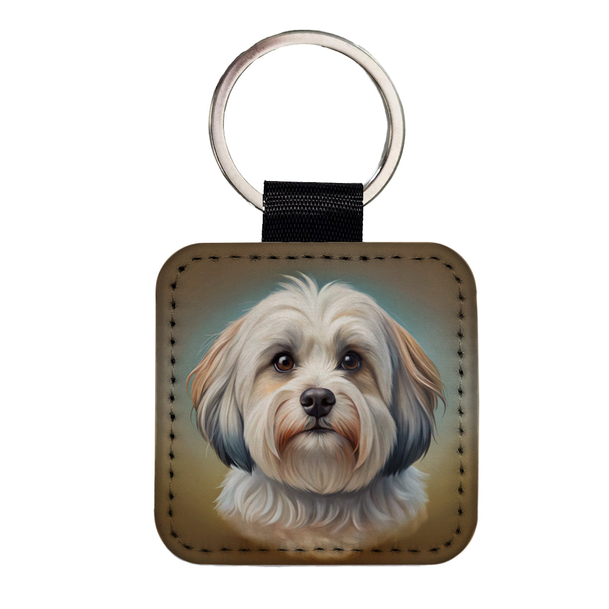 Havanese Dog Illustration Square Faux Leather Keychain
