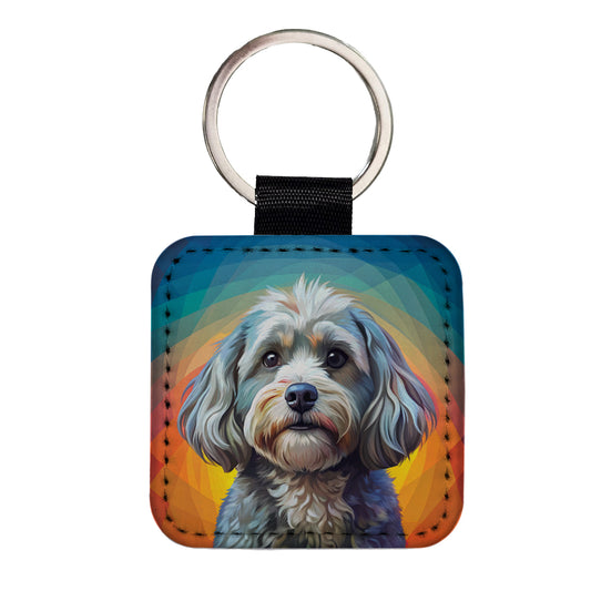 Havanese Dog Pop Art Square Faux Leather Keychain