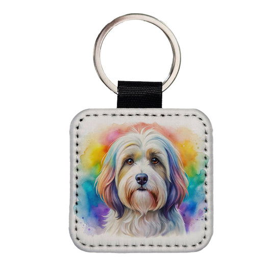 Havanese Dog Watercolor Style Square Faux Leather Keychain