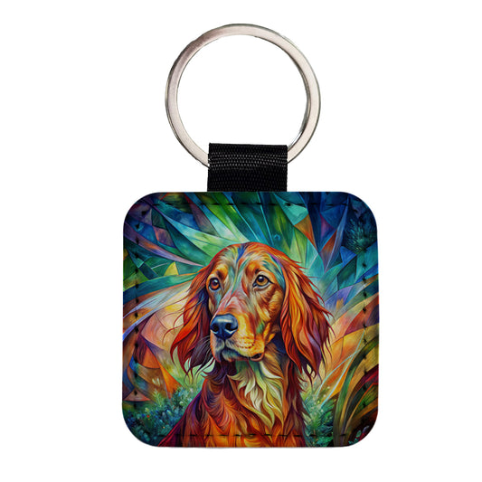 Irish Setter Dog Abstract Art Square Faux Leather Keychain