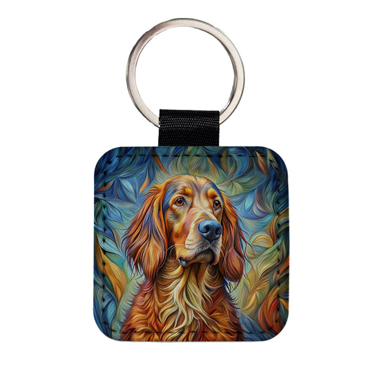 Irish Setter Dog Abstract Stylized Art Square Faux Leather Keychain