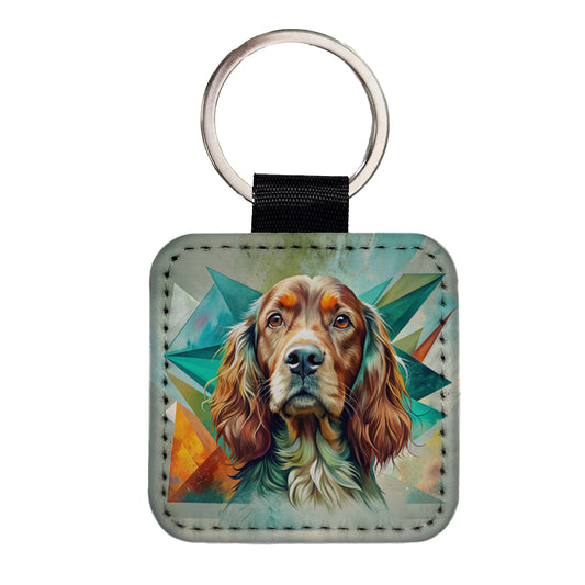 Irish Setter Dog Contemporary Art Square Faux Leather Keychain