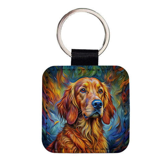 Irish Setter Dog Expressionism Art Square Faux Leather Keychain