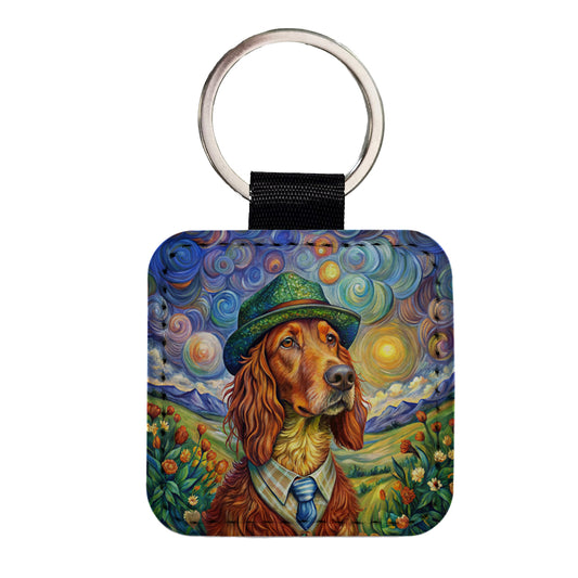 Irish Setter Dog French Bohemian Art Square Faux Leather Keychain