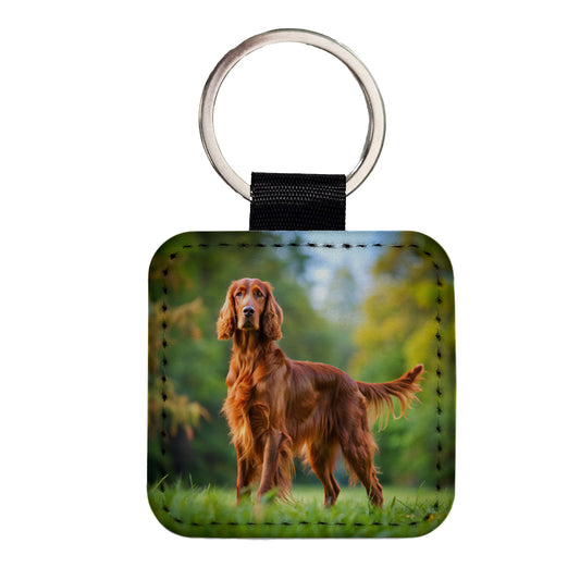 Irish Setter Dog Photo Square Faux Leather Keychain