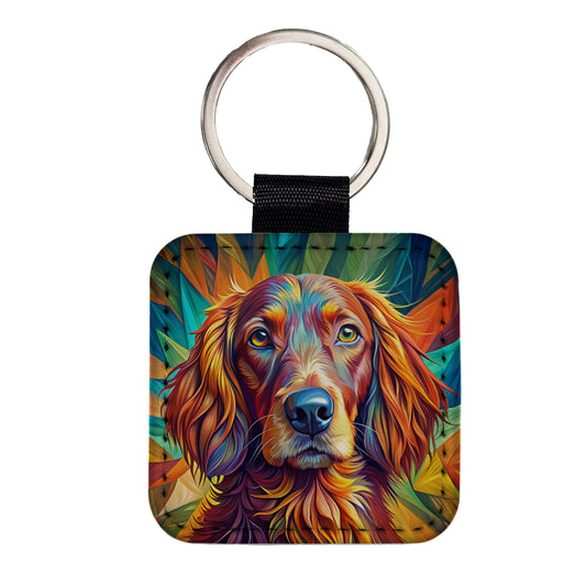 Irish Setter Dog Pop Art Square Faux Leather Keychain