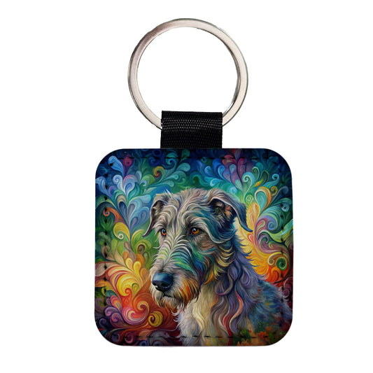 Irish Wolfhound Dog Abstract Art Square Faux Leather Keychain
