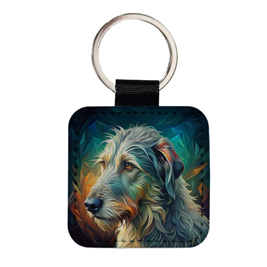 Irish Wolfhound Dog Abstract Stylized Art Square Faux Leather Keychain