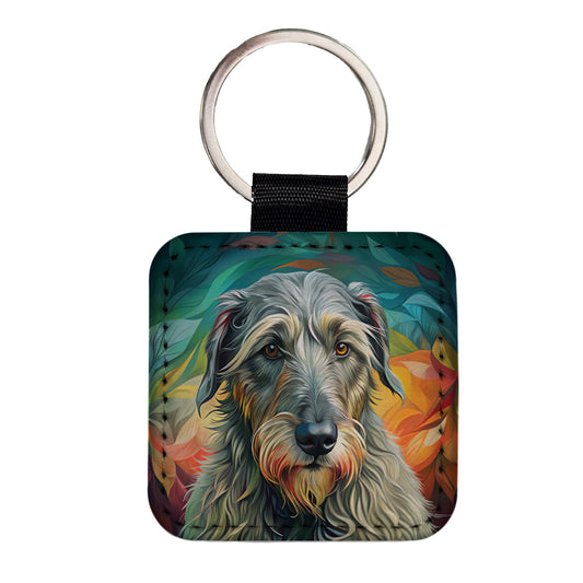 Irish Wolfhound Dog Contemporary Art Square Faux Leather Keychain