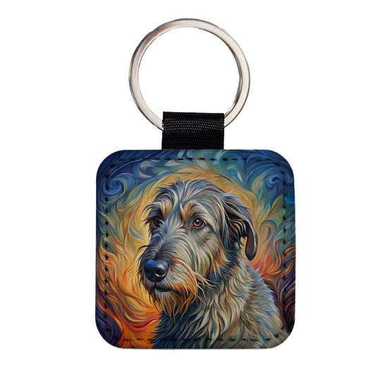 Irish Wolfhound Dog Expressionism Art Square Faux Leather Keychain
