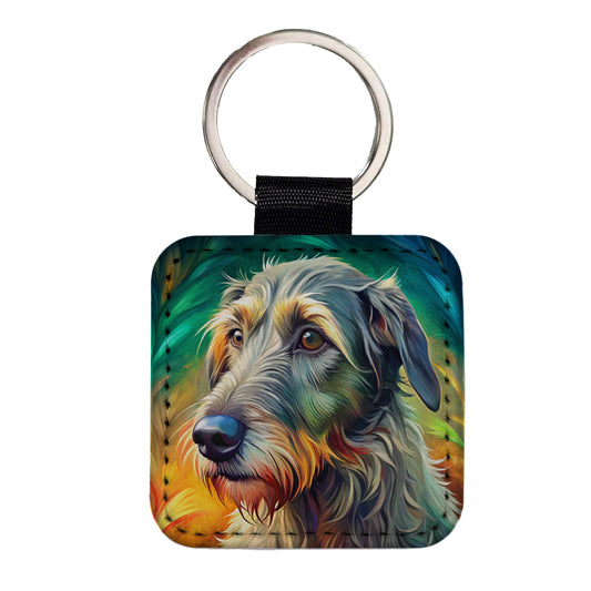 Irish Wolfhound Dog Pop Art Square Faux Leather Keychain