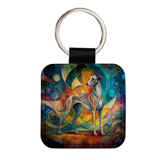 Italian Greyhound Dog Abstract Art Square Faux Leather Keychain