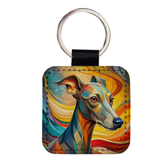 Italian Greyhound Dog Abstract Stylized Art Square Faux Leather Keychain