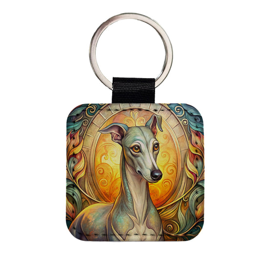 Italian Greyhound Dog Art Nouveau Square Faux Leather Keychain