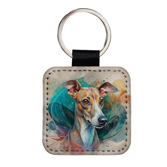 Italian Greyhound Dog Contemporary Art Square Faux Leather Keychain