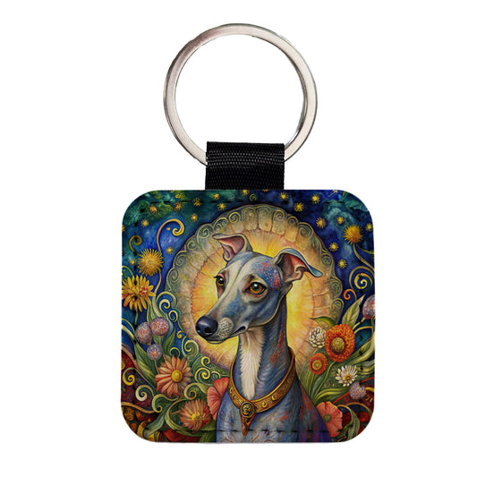 Italian Greyhound Dog French Bohemian Art Square Faux Leather Keychain