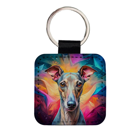 Italian Greyhound Dog Pop Art Square Faux Leather Keychain