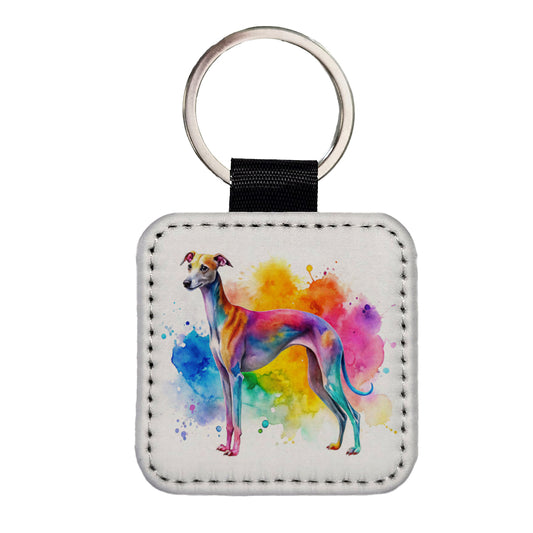 Italian Greyhound Dog Watercolor Style Square Faux Leather Keychain