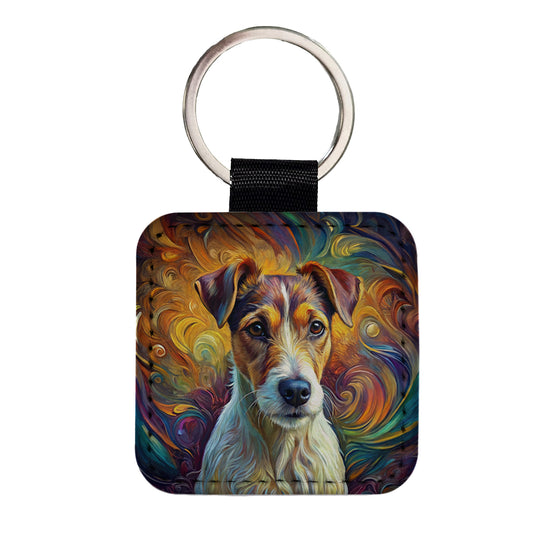 Jack Russell Terrier Dog Abstract Art Square Faux Leather Keychain