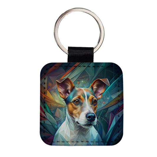 Jack Russell Terrier Dog Abstract Stylized Art Square Faux Leather Keychain